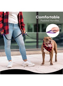 Black Rhino Black Rhino Heavy Duty Dog Leash for Medium and Large Dogs - 6 ft Long Double Handle Leash with Padded Traffic Control Handles and Bag for Comfort - Reflective, Durable, and Weather Resistant (Purple)  - Image 2