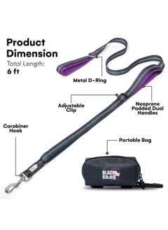 Black Rhino Black Rhino Heavy Duty Dog Leash for Medium and Large Dogs - 6 ft Long Double Handle Leash with Padded Traffic Control Handles and Bag for Comfort - Reflective, Durable, and Weather Resistant (Purple)  - Image 3