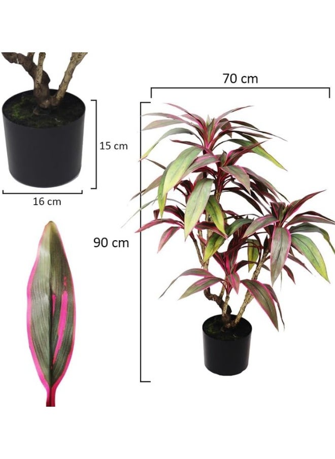 Generic Nearly Natural Real Touch Artificial Cordyline-Fruticosa-Excelsa-Plant 70X70X90 Cm Green-Brown  - Image 2