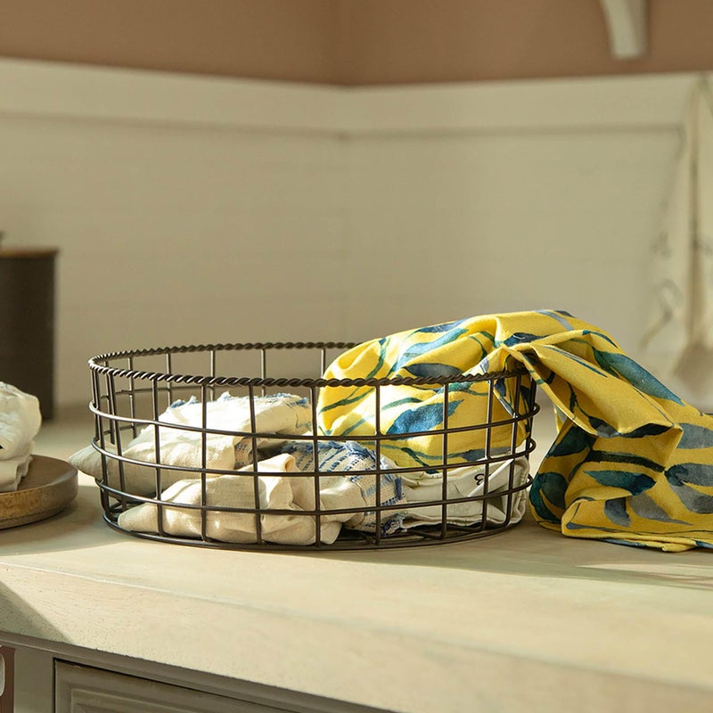 Ellementry Twine Metal Wire Kitchen Vegetable Storage Basket with Wooden Lid, Fruit Basket for Pantry, Countertop Multi-Functional Fruit & Vegetable Organizer for Home & Kitchen Décor - Image 4