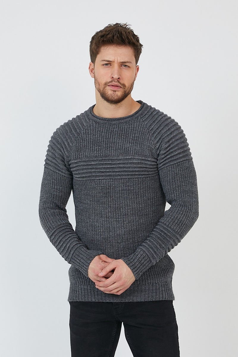 Cool Tarz Cool Style Anthracite Men's Ribbed Crew Neck Knitwear SWEATER-TRZCM28888R50M  - Image 1