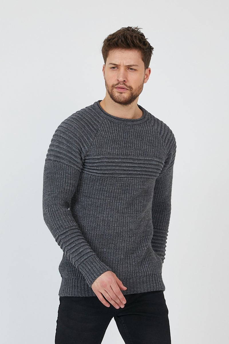Cool Tarz Cool Style Anthracite Men's Ribbed Crew Neck Knitwear SWEATER-TRZCM28888R50M  - Image 2