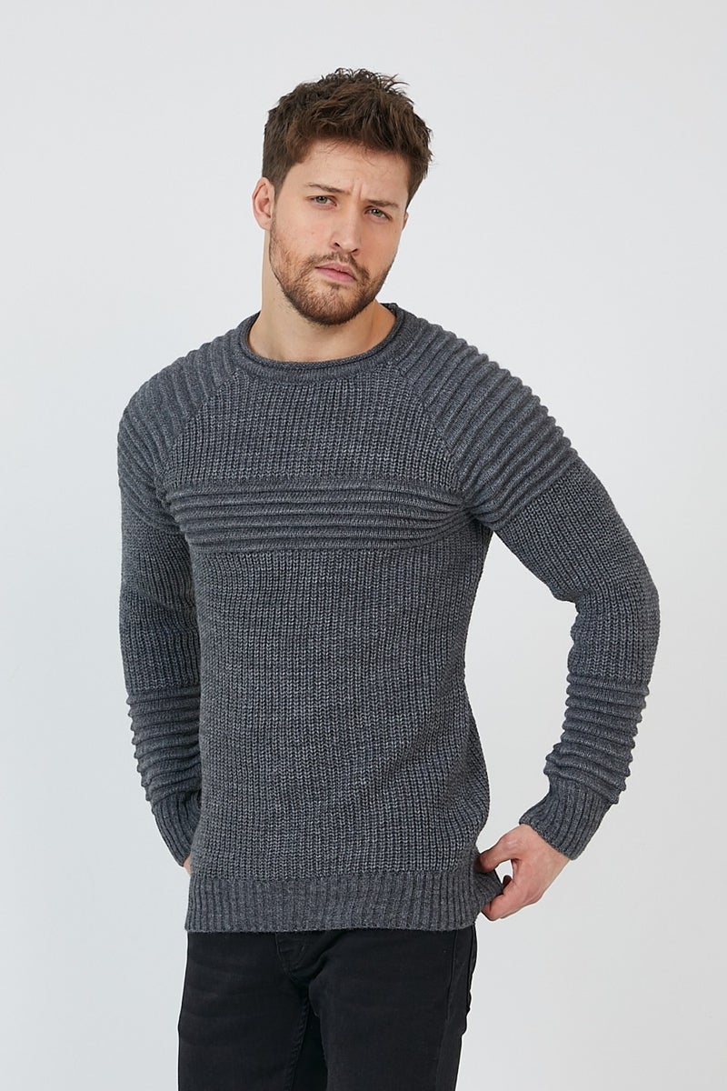Cool Tarz Cool Style Anthracite Men's Ribbed Crew Neck Knitwear SWEATER-TRZCM28888R50M  - Image 4
