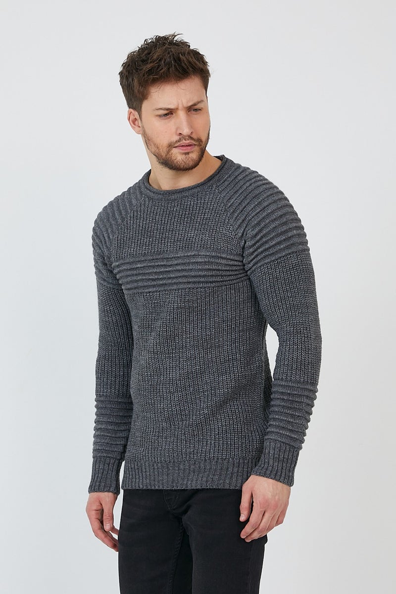 Cool Tarz Cool Style Anthracite Men's Ribbed Crew Neck Knitwear SWEATER-TRZCM28888R50M  - Image 3