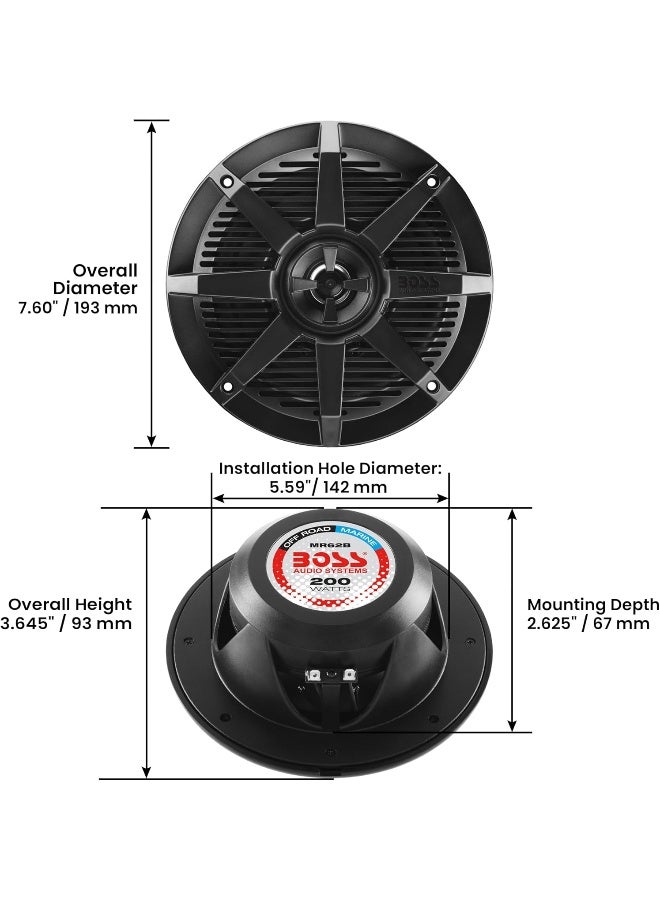 BOSS AUDIO SYSTEMS Boss Audio Systems Mr62B 200 Watt Per Pair, 6.5 Inch, Full Range, 2 Way Weatherproof Marine Speakers Sold In Pairs  - Image 3