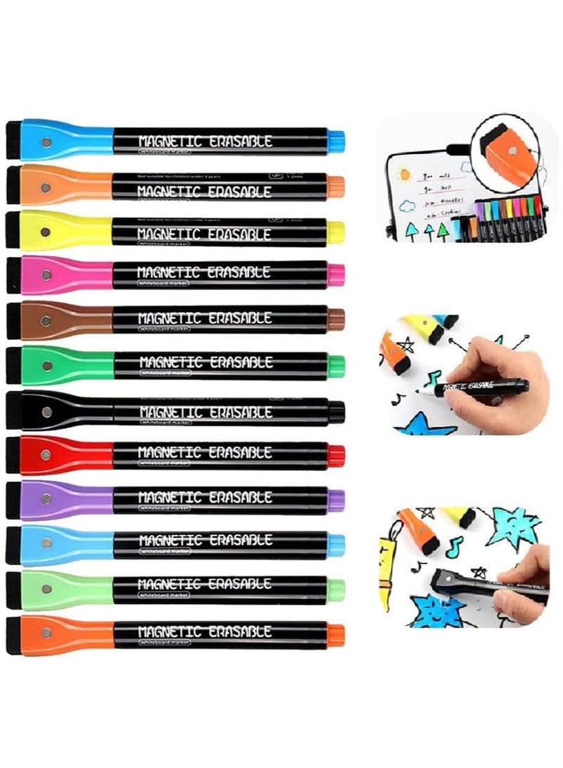 Generic Magnetic Dry Erase Markers Dry Erase Markers With Eraser Cap 12 Colors Low Odor Whiteboard Markers Fine Tip Dry Erase Markers for Kids And Teachers Home Office and School Supplies  - Image 1
