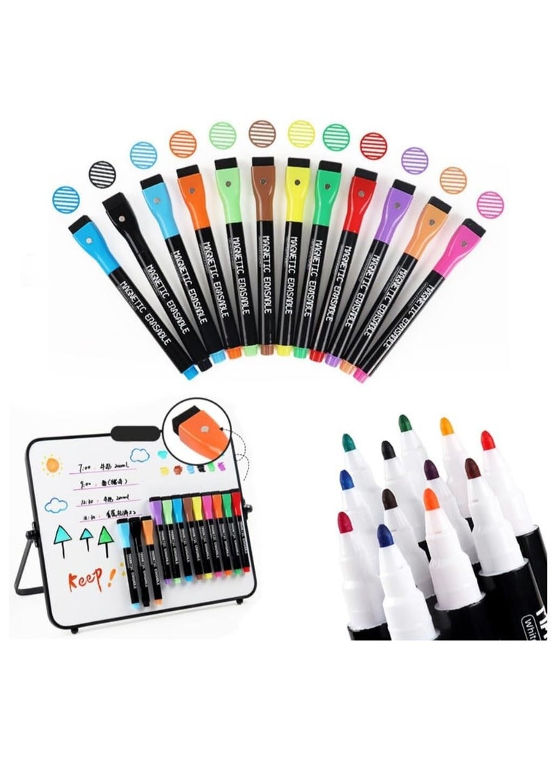 Generic Magnetic Dry Erase Markers Dry Erase Markers With Eraser Cap 12 Colors Low Odor Whiteboard Markers Fine Tip Dry Erase Markers for Kids And Teachers Home Office and School Supplies  - Image 2