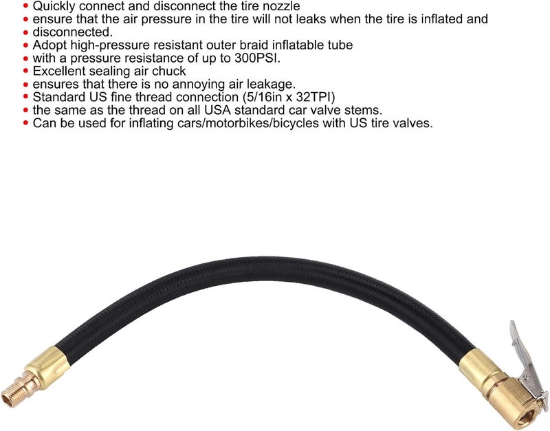 klarako Tire Inflator Extension Tube, Tyre Pump Quick Inflation Chuck Adapter Connector Hose Tire Valve Extending Tube for Universal Car Motorcycle Bike Bicycle Accessory - Image 4