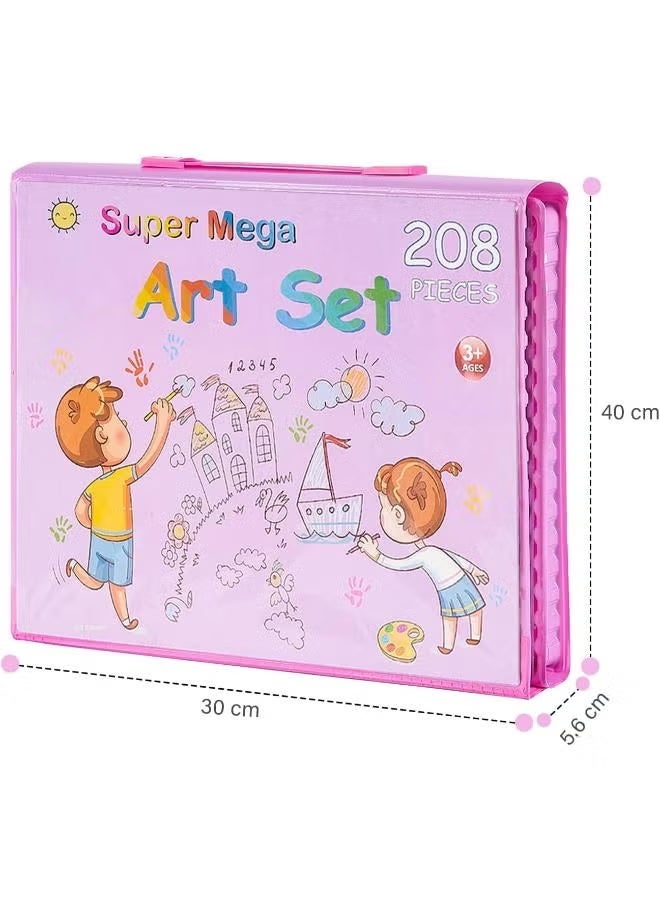 208 Pieces Painting Set, Professional Folding Art Set for Kids with Portable Double-Sided Easel, Ideal Gift for Kids, School Art Supplies, Students, Beginners (Pink) - Image 3