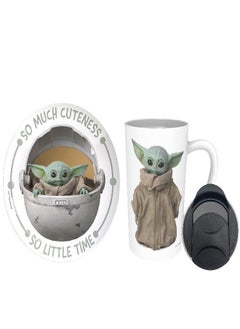 Zak Designs Zak Designs Star Wars The Mandalorian Ceramic Latte Mug and Plate Set for Coffee, Tea, Breakfast or Dessert with Travel Mug Lid (2-Piece, Non BPA, Baby Yoda aka The Child),17 fluid ounces  - Image 1