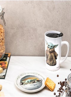 Zak Designs Zak Designs Star Wars The Mandalorian Ceramic Latte Mug and Plate Set for Coffee, Tea, Breakfast or Dessert with Travel Mug Lid (2-Piece, Non BPA, Baby Yoda aka The Child),17 fluid ounces  - Image 3