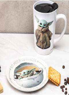 Zak Designs Zak Designs Star Wars The Mandalorian Ceramic Latte Mug and Plate Set for Coffee, Tea, Breakfast or Dessert with Travel Mug Lid (2-Piece, Non BPA, Baby Yoda aka The Child),17 fluid ounces  - Image 2
