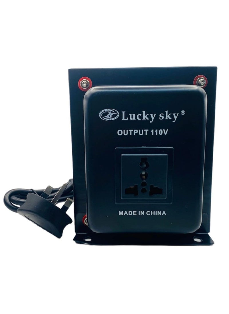 Lucky Sky 1000 واط محول تنحي 220 فولت إلى 110 فولت ، عالمي 3 دبوس المملكة المتحدة مع سلك طاقة لمحول جهد الأجهزة الكهربائية المنزلية (220 فولت إلى 110 فولت 1000 واط).  - Image 1