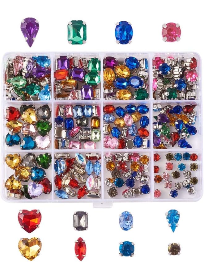 220pcs Acrylic & Glass Sew On Rhinestones Mixed Color Rhinestone Montee Beads with Brass Prong for DIY Dress Clothes Shoes Bag Decorations  - Image 1