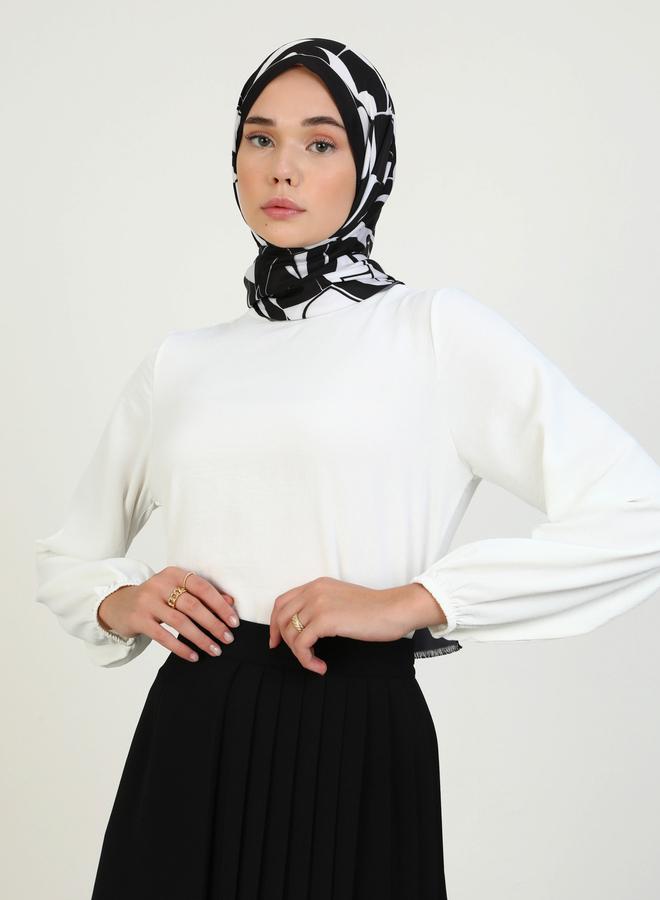 رفقة من مودانيسا بلوزة بكم بالون سادة بلون أوف وايت من رفقة مودانيسا - Image 3