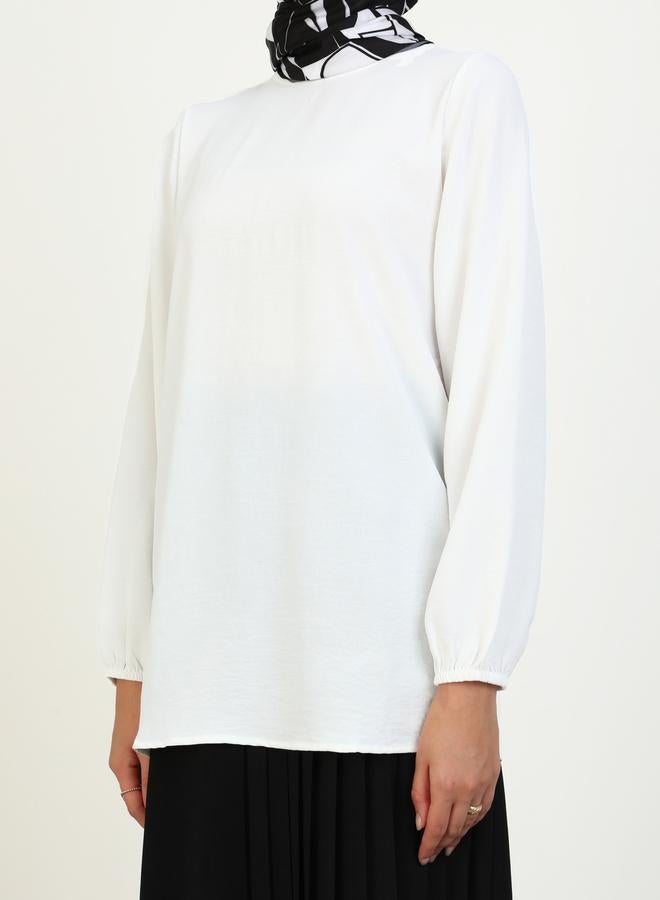 رفقة من مودانيسا بلوزة بكم بالون سادة بلون أوف وايت من رفقة مودانيسا - Image 4