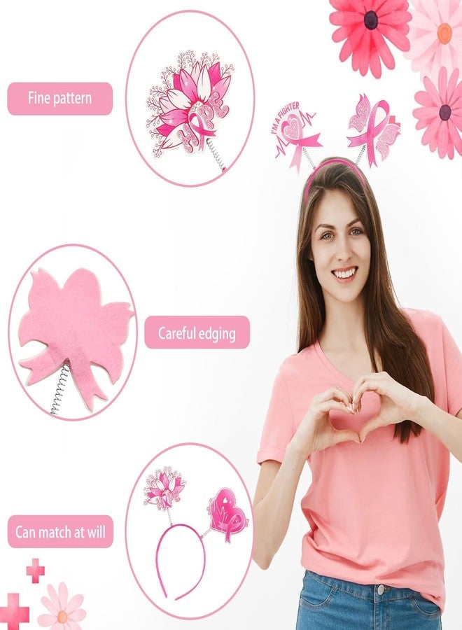 Hying أطواق رأس توعية سرطان الثدي للنساء - 5 قطع، إكسسوارات شعر برباط وردي للناجيات من سرطان الثدي، أدوات للأنشطة العامة لمكافحة السرطان - Image 3