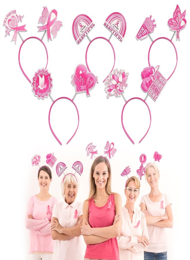 Hying أطواق رأس توعية سرطان الثدي للنساء - 5 قطع، إكسسوارات شعر برباط وردي للناجيات من سرطان الثدي، أدوات للأنشطة العامة لمكافحة السرطان - Image 1