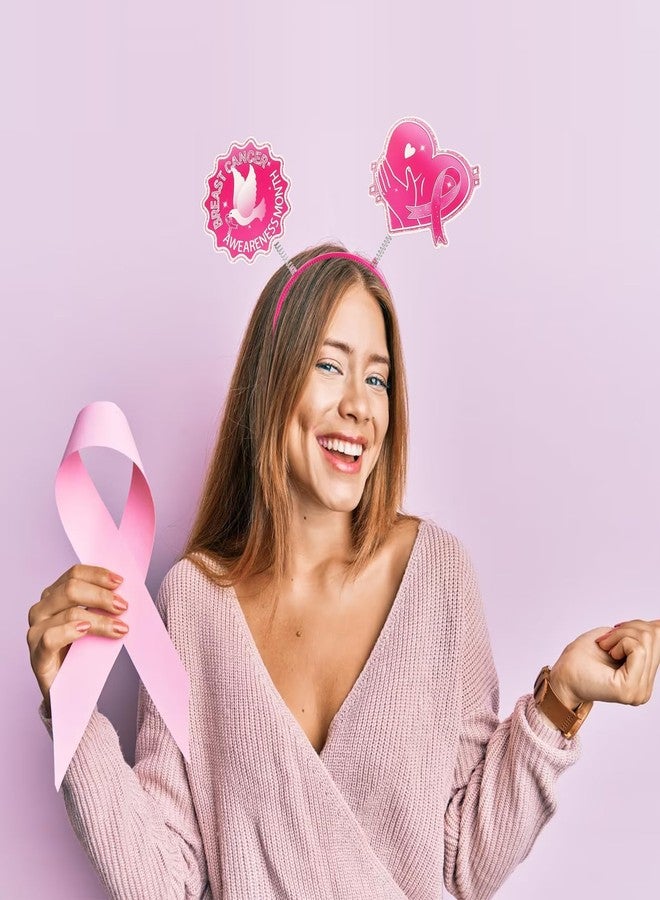 Hying أطواق رأس توعية سرطان الثدي للنساء - 5 قطع، إكسسوارات شعر برباط وردي للناجيات من سرطان الثدي، أدوات للأنشطة العامة لمكافحة السرطان - Image 4