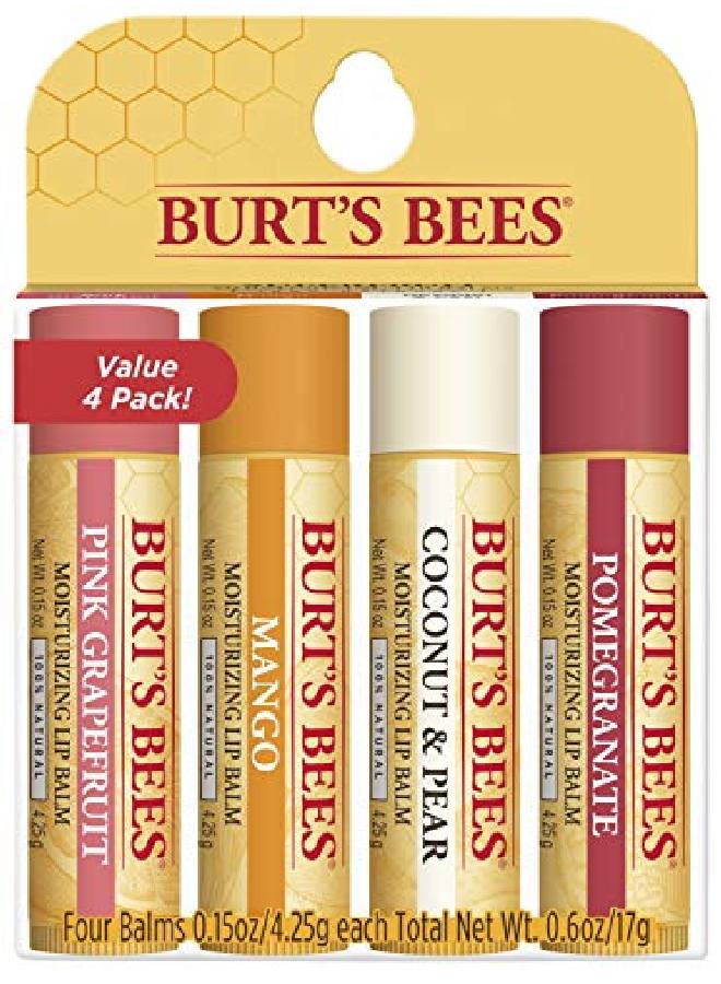 Burt's Bees 100% Natural Moisturizing Lip Balm Superfruit Pink Grapefruit Mango Coconut & Pear Pomegranate 4 Tubes - Image 1
