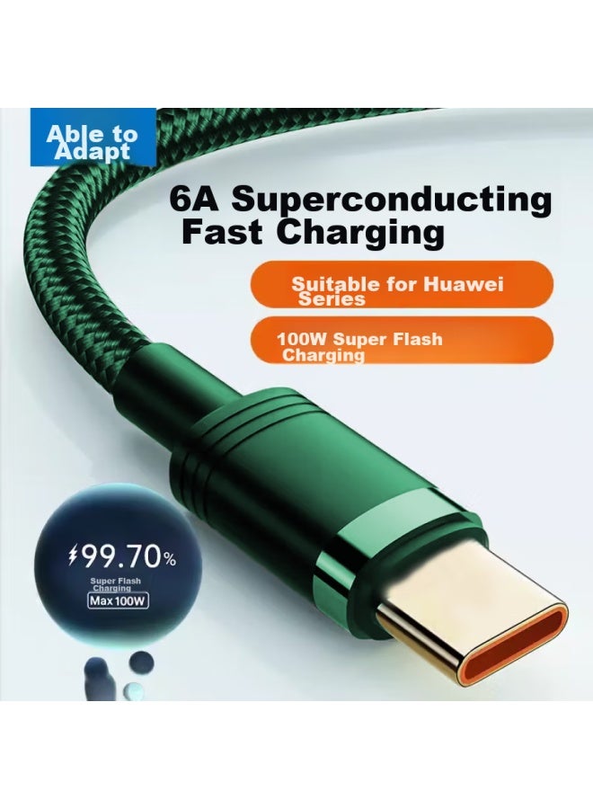 CAN Fit Type-c Charging Cable, 100w Data Cable, Fast Charging Suitable For Huawei, Honor, Oppo, Xiaomi, Vivo Phones, 66w Flash Charging Cable, Car Charger, 6a Extended 2 Meters, Green - Image 1