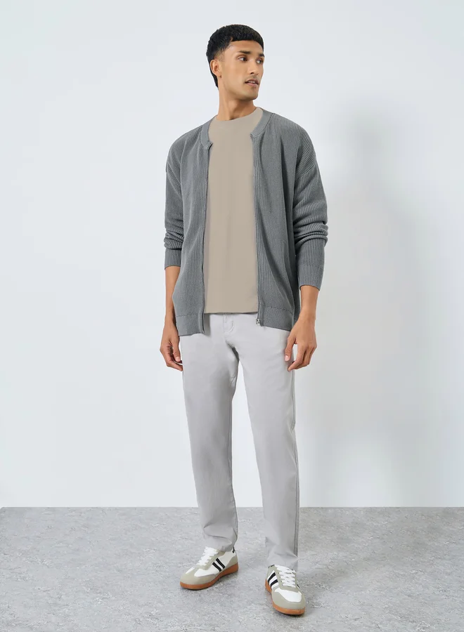 Styli Men Grey Knitted Cardigan