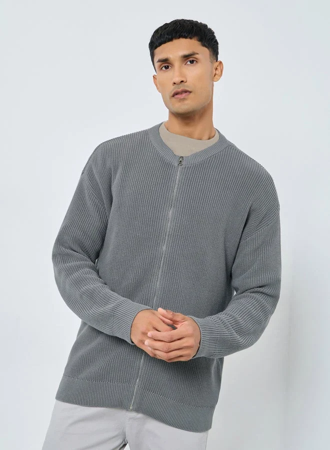 Styli Men Grey Knitted Cardigan
