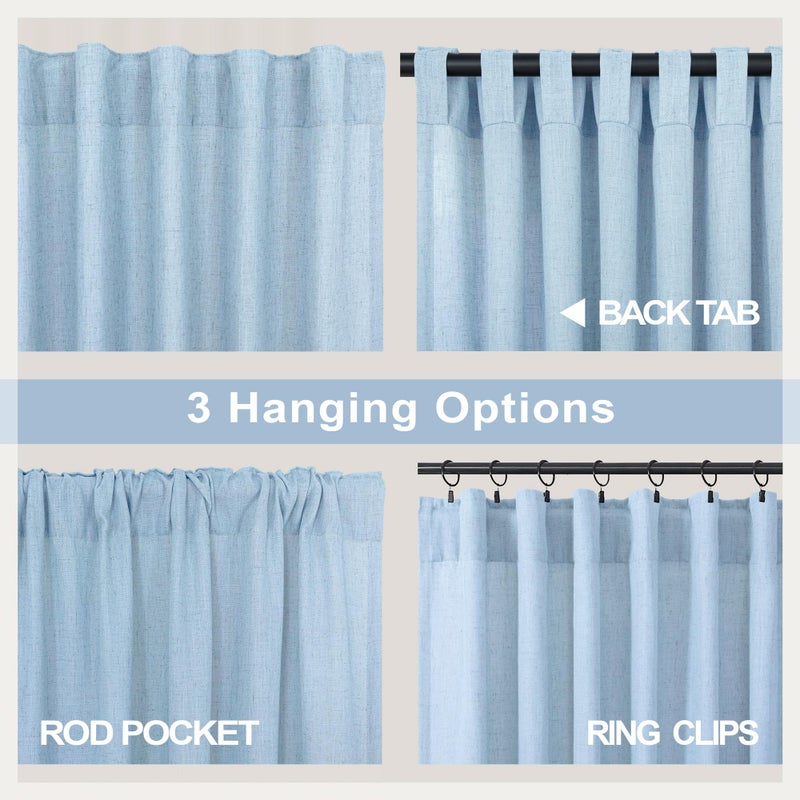 Pitalk Light Blue Curtains 84 Inch Length for Living Room Dining 2 Panel Back Tab Pocket Pleated Semi-Sheer Linen Coastal Drapes Pale Blue Curtain for Nursery Boy Bedroom Baby Pastel Blue 52x84 Long - Image 4