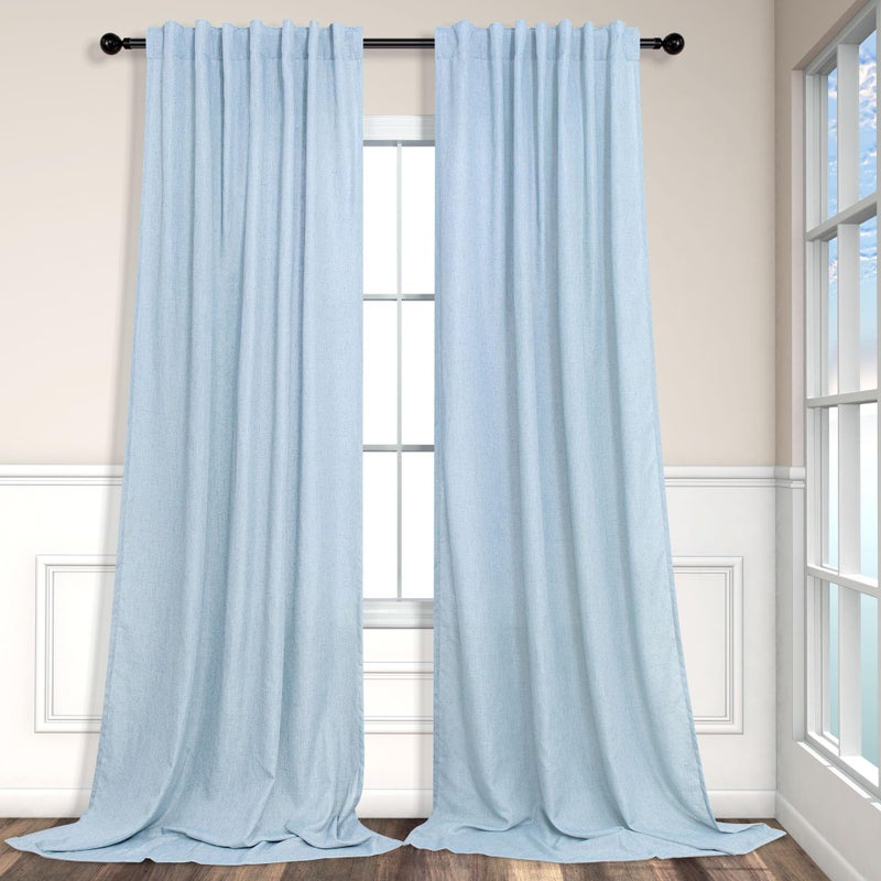 Pitalk Light Blue Curtains 84 Inch Length for Living Room Dining 2 Panel Back Tab Pocket Pleated Semi-Sheer Linen Coastal Drapes Pale Blue Curtain for Nursery Boy Bedroom Baby Pastel Blue 52x84 Long - Image 1