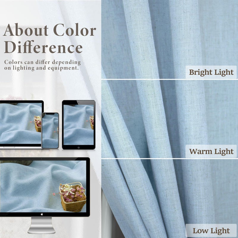 Pitalk Light Blue Curtains 84 Inch Length for Living Room Dining 2 Panel Back Tab Pocket Pleated Semi-Sheer Linen Coastal Drapes Pale Blue Curtain for Nursery Boy Bedroom Baby Pastel Blue 52x84 Long - Image 3