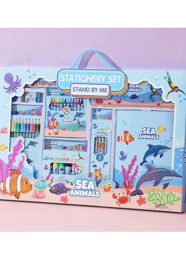 Sea Animals Stationary Kit For kids - 41Pcs Items Pencil Box Colours Eraser and Sharpener -Return Gift kids/Sea Animals School kids Set Return Gifts