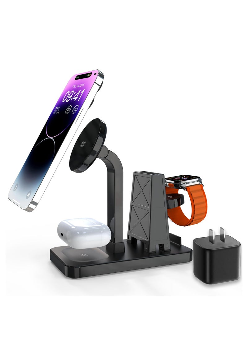 KASTWAVE 4 in 1 Wireless Charging Station & 20W Charger, Fast Magnetic Mag-Safe Charger Stand for Apple Products iPhone 15 14 13 12 Series, AirPods 2/3/Pro, iWatch Ultra/8/7/SE/6/5/4/3/2, iPad Stand Dock - Image 1