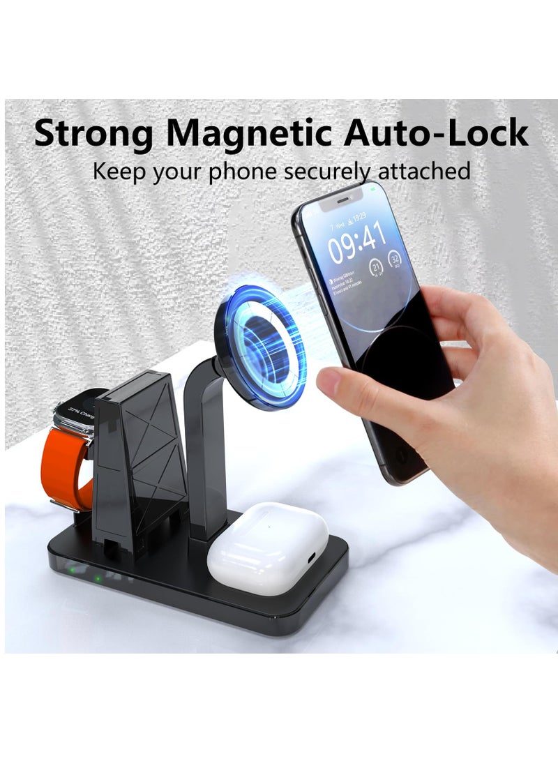 KASTWAVE 4 in 1 Wireless Charging Station & 20W Charger, Fast Magnetic Mag-Safe Charger Stand for Apple Products iPhone 15 14 13 12 Series, AirPods 2/3/Pro, iWatch Ultra/8/7/SE/6/5/4/3/2, iPad Stand Dock - Image 2