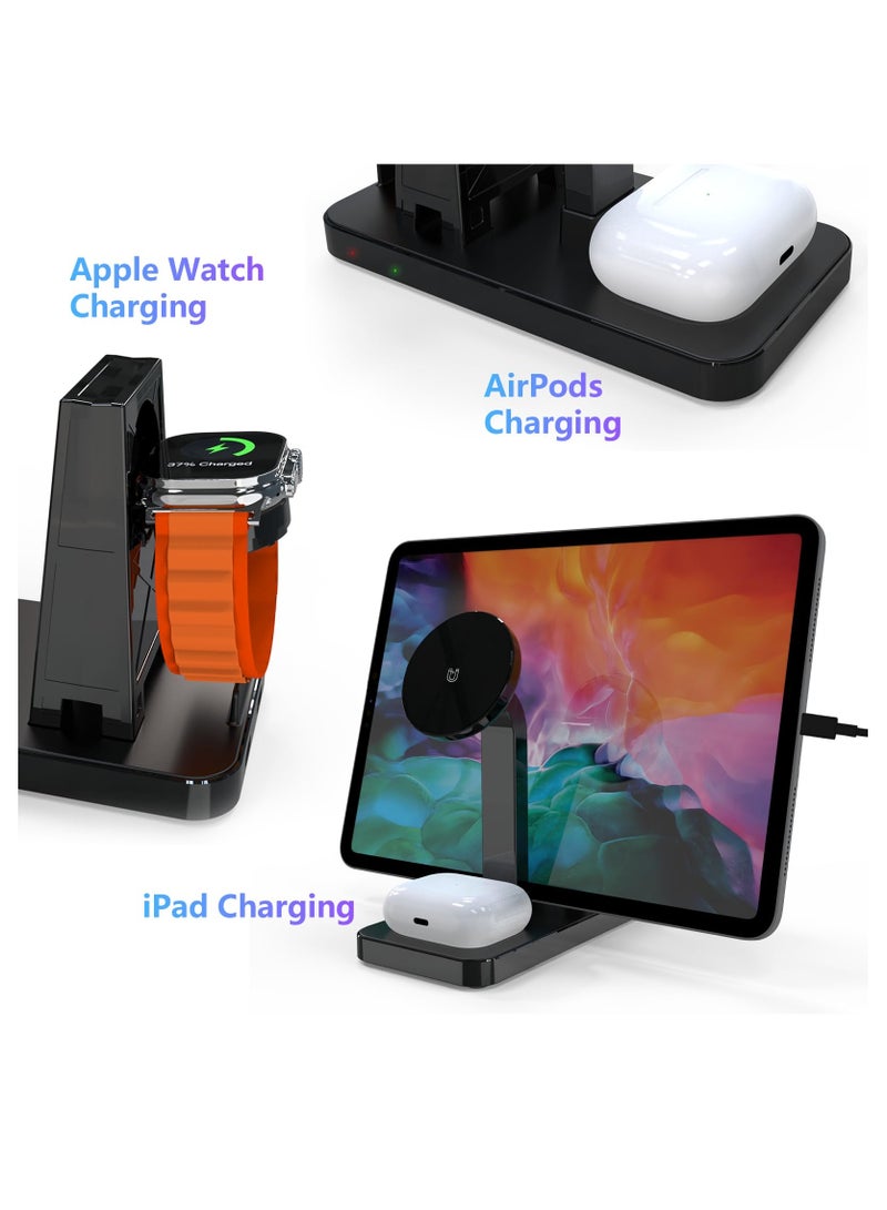 KASTWAVE 4 in 1 Wireless Charging Station & 20W Charger, Fast Magnetic Mag-Safe Charger Stand for Apple Products iPhone 15 14 13 12 Series, AirPods 2/3/Pro, iWatch Ultra/8/7/SE/6/5/4/3/2, iPad Stand Dock - Image 3