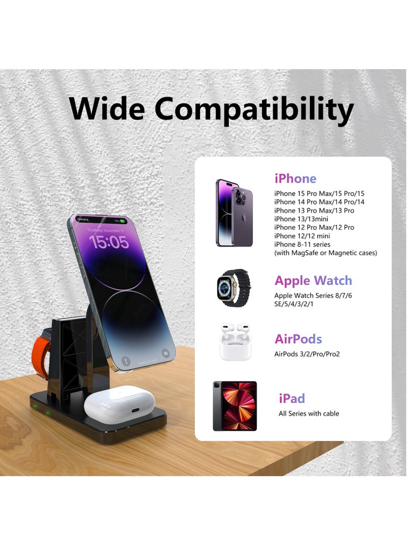 KASTWAVE 4 in 1 Wireless Charging Station & 20W Charger, Fast Magnetic Mag-Safe Charger Stand for Apple Products iPhone 15 14 13 12 Series, AirPods 2/3/Pro, iWatch Ultra/8/7/SE/6/5/4/3/2, iPad Stand Dock - Image 5