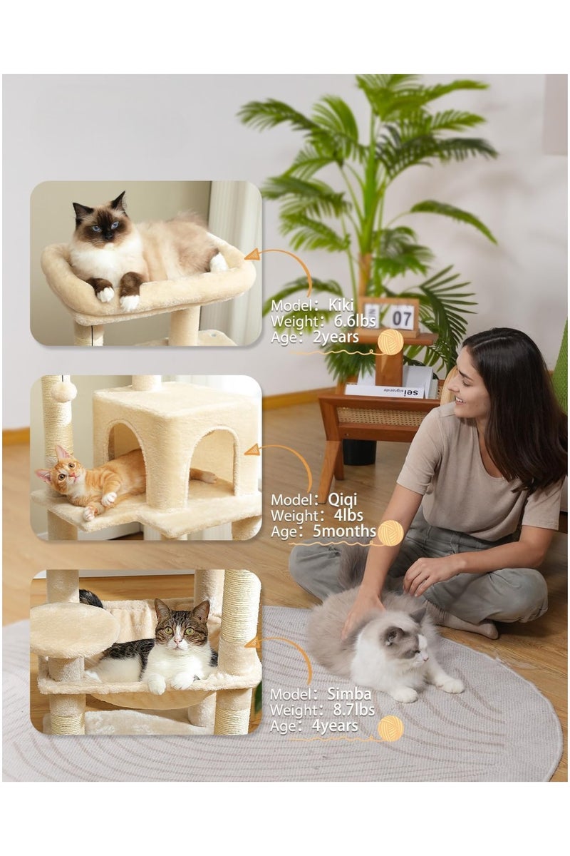 اليسا شجرة قطط طويلة 116 سم للقطط الداخلية، برج قطط متعدد المستويات مع أرجوحة كبيرة جدًا، أعمدة خدش مغطاة بالسيزال، شقة مريحة ومجثم علوي (متوسط) - Image 2