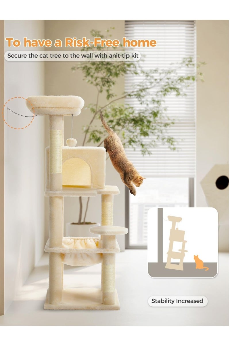 اليسا شجرة قطط طويلة 116 سم للقطط الداخلية، برج قطط متعدد المستويات مع أرجوحة كبيرة جدًا، أعمدة خدش مغطاة بالسيزال، شقة مريحة ومجثم علوي (متوسط) - Image 5