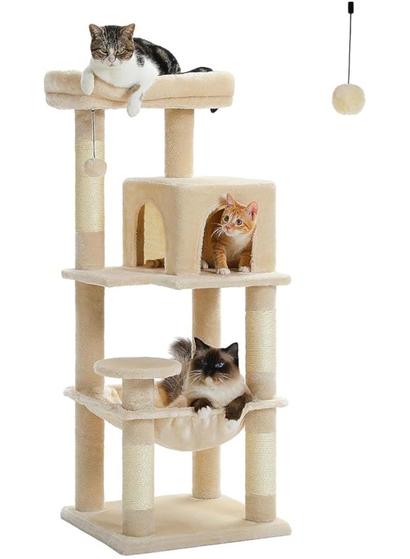 اليسا شجرة قطط طويلة 116 سم للقطط الداخلية، برج قطط متعدد المستويات مع أرجوحة كبيرة جدًا، أعمدة خدش مغطاة بالسيزال، شقة مريحة ومجثم علوي (متوسط) - Image 1