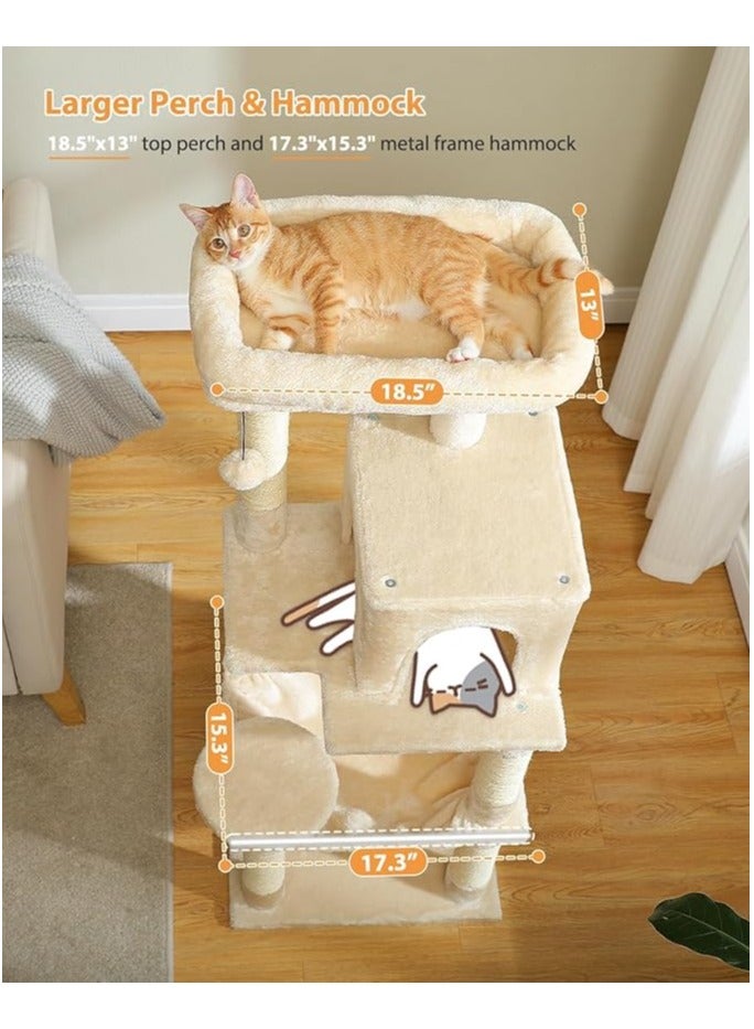 اليسا شجرة قطط طويلة 116 سم للقطط الداخلية، برج قطط متعدد المستويات مع أرجوحة كبيرة جدًا، أعمدة خدش مغطاة بالسيزال، شقة مريحة ومجثم علوي (متوسط) - Image 3