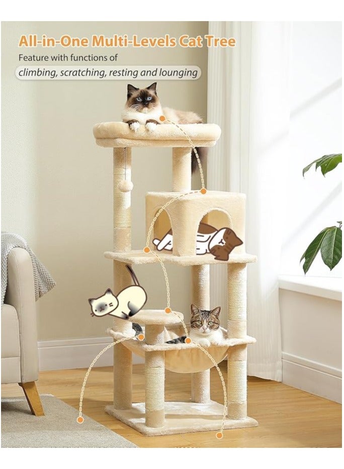 اليسا شجرة قطط طويلة 116 سم للقطط الداخلية، برج قطط متعدد المستويات مع أرجوحة كبيرة جدًا، أعمدة خدش مغطاة بالسيزال، شقة مريحة ومجثم علوي (متوسط) - Image 4