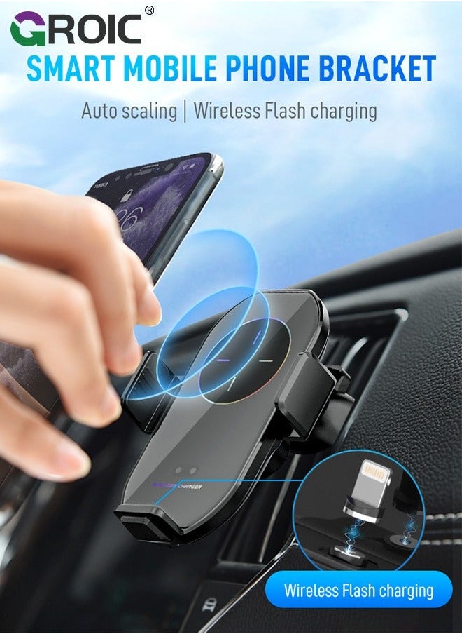 GROIC Wireless Car Charger Phone Mount, auto Clamping arms, Holder 15W, for I phone15,14,13,12,Galaxy s23,22,21,20 with Magnetic Port Chargers, Safe air Vent Connection, Compatible Thick Cases  - Image 2