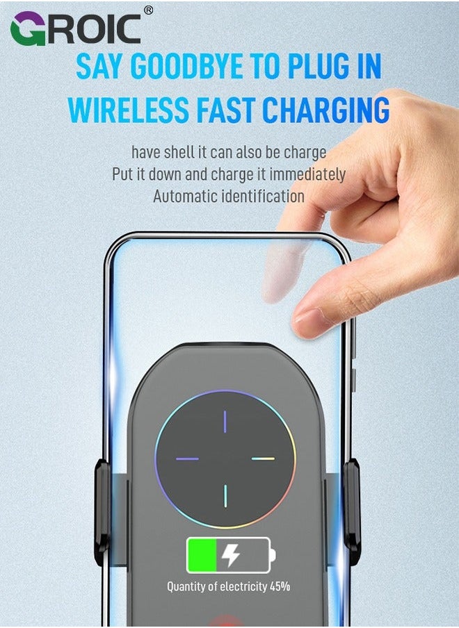GROIC Wireless Car Charger Phone Mount, auto Clamping arms, Holder 15W, for I phone15,14,13,12,Galaxy s23,22,21,20 with Magnetic Port Chargers, Safe air Vent Connection, Compatible Thick Cases  - Image 4