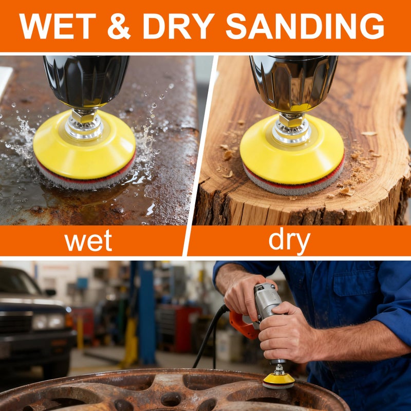 VRKET 64 PCS 2 Inch Sanding Disc Pad,Hook and Loop Sanding Pads 180 to 3000 Wet Dry Sponge Sandpaper with 1/4â€ Shank for Drill Sanding Grinder Rotary Tools Curved Surface Polishing and Sanding - Image 5