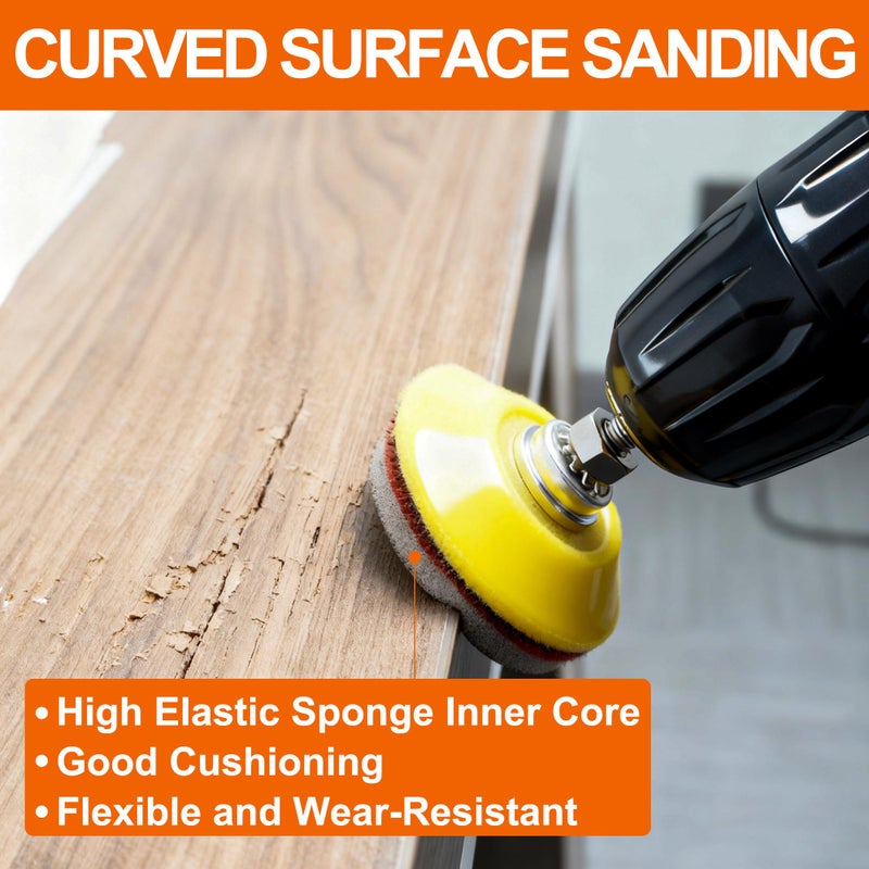 VRKET 64 PCS 2 Inch Sanding Disc Pad,Hook and Loop Sanding Pads 180 to 3000 Wet Dry Sponge Sandpaper with 1/4â€ Shank for Drill Sanding Grinder Rotary Tools Curved Surface Polishing and Sanding - Image 4