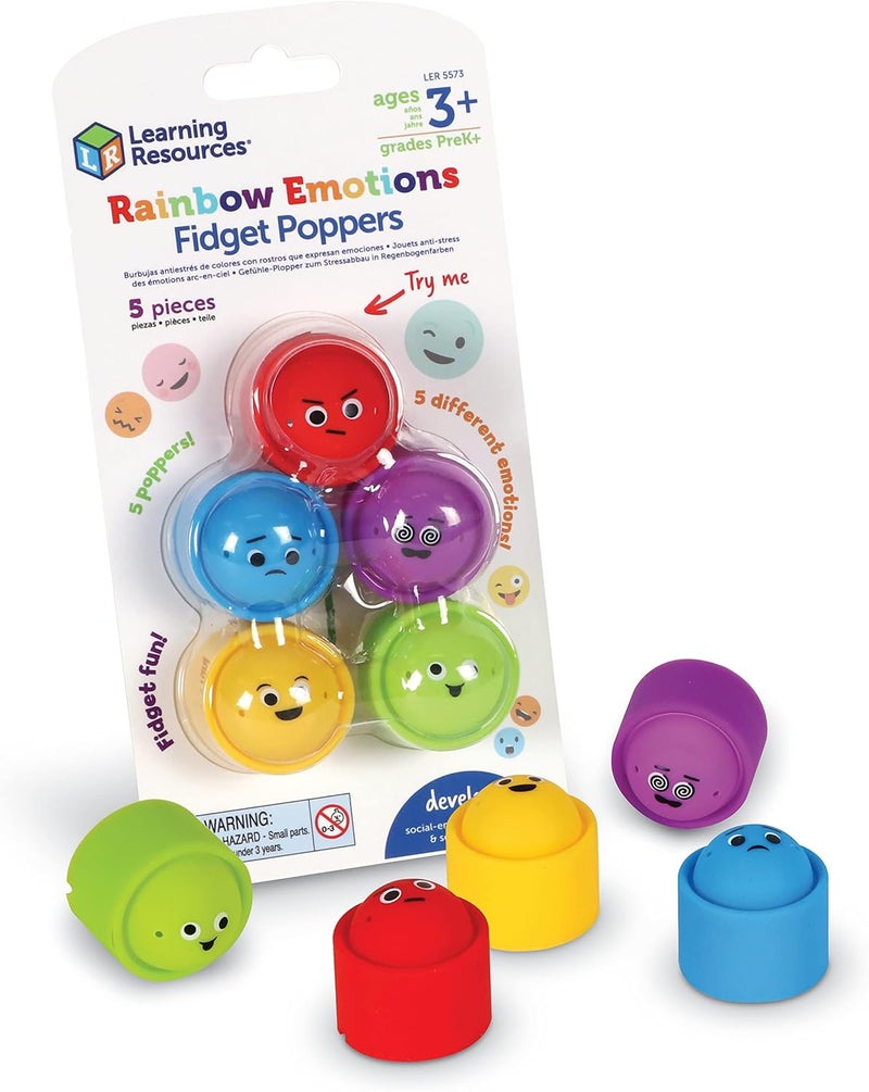 Learning Resources Rainbow Emotion Fidget Poppers, 5 Pieces, Ages 3+, Sensory Toys, Social-Emotional Learning,Sensory Toys for Toddlers,Calm Down Corner,Fine Motor Skills,Stocking Stuffers for Kids - Image 1