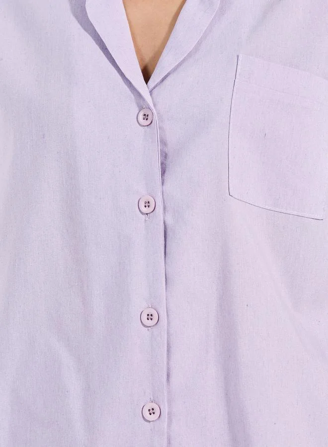 ستايلي Cotton Linen Solid Button Through Shirt & Shorts Set