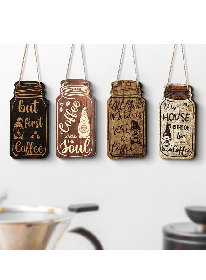 4Pcs Farmhouse Fall Coffee Bar Wood Signs Wall Hanging Plaque Mason Jar Table Decor for Kitchen Office (Classic Style) - Image 4