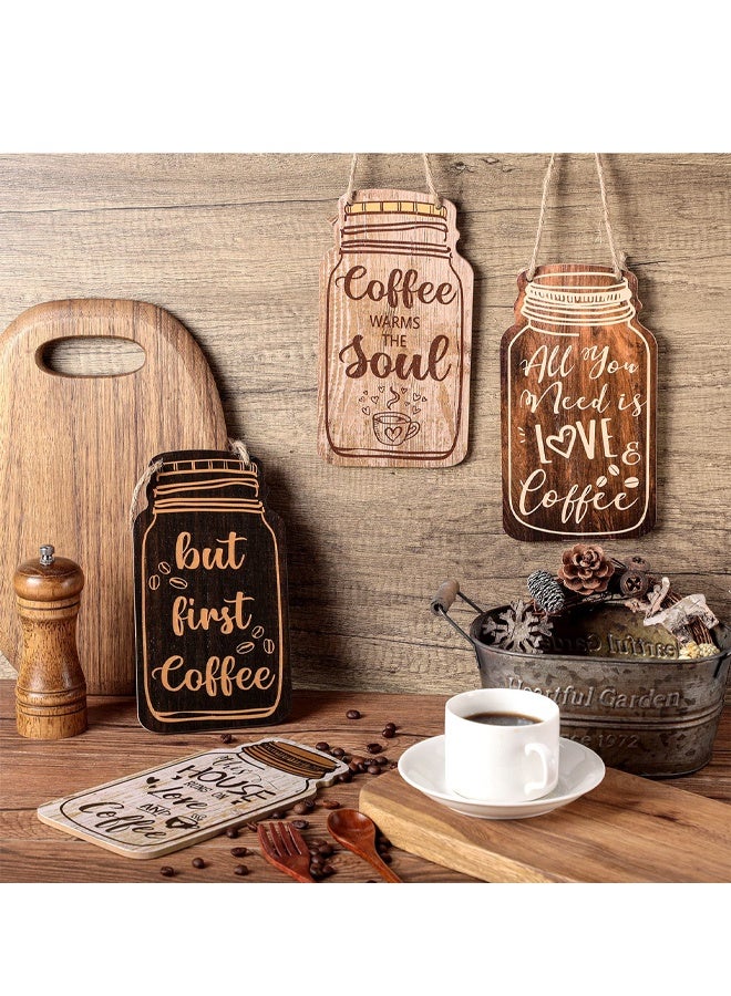 4Pcs Farmhouse Fall Coffee Bar Wood Signs Wall Hanging Plaque Mason Jar Table Decor for Kitchen Office (Classic Style) - Image 3