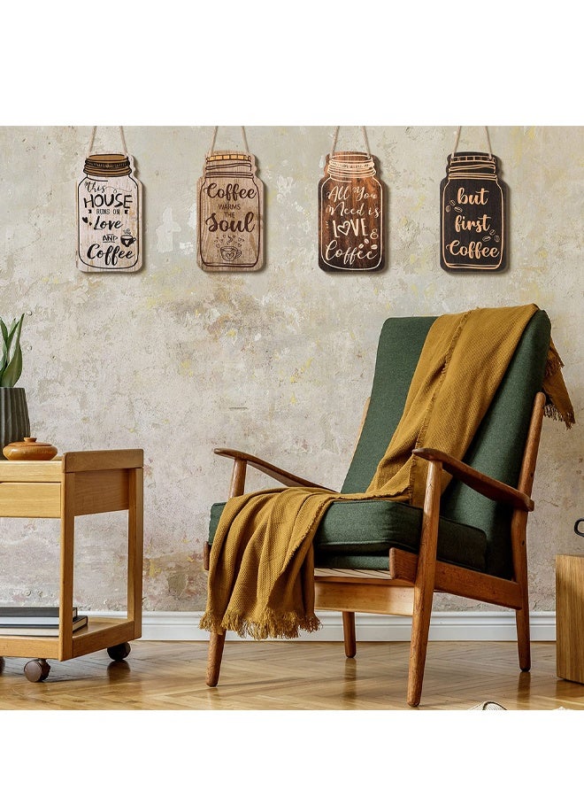 4Pcs Farmhouse Fall Coffee Bar Wood Signs Wall Hanging Plaque Mason Jar Table Decor for Kitchen Office (Classic Style) - Image 5