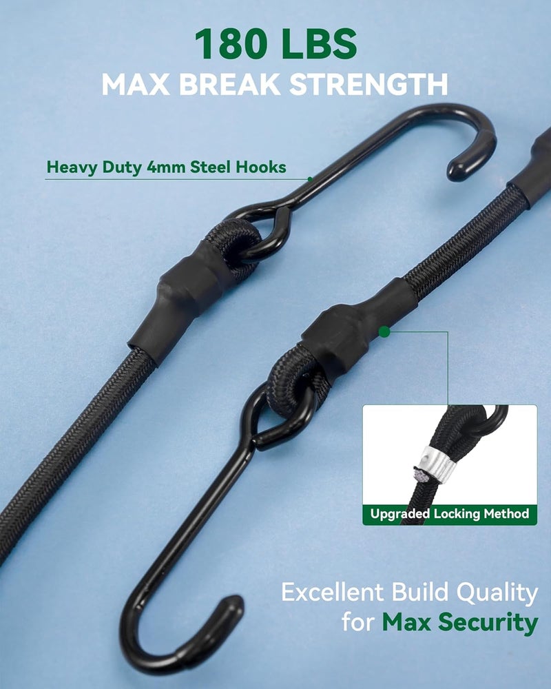 LuckyStraps 10 Pcs 4'' Short Mini Heavy Duty Bungee Cords with 180 lbs Max Break Strength & Rust Resistant Steel Hooks, Black Small UV Resistant Bungee Straps with 6mm Diameter, Perfect for Small Items & Tools General purpose design - Image 3